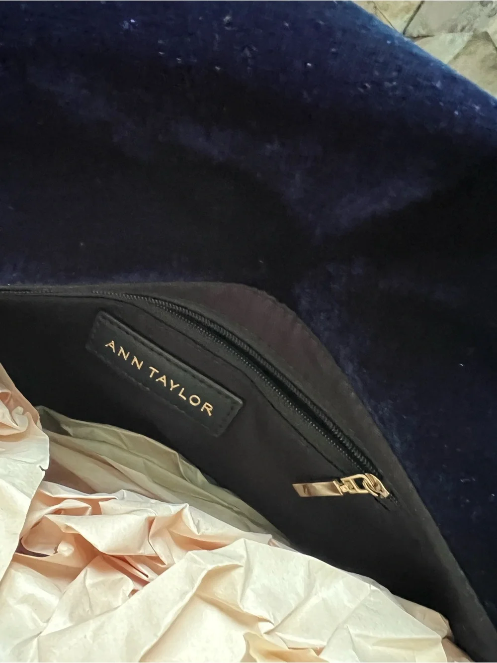 Ann Taylor Navy Velveteen Clutch with Marbled Accent NWT